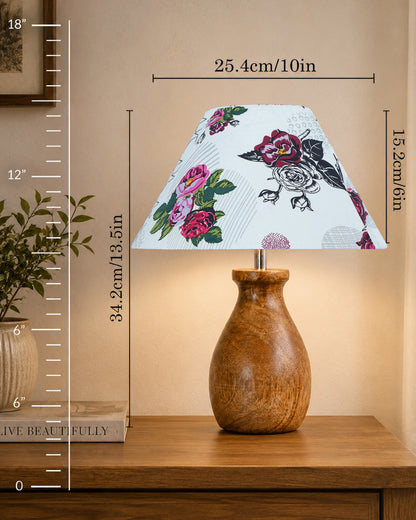 Dovel Pot Modern Table Lamp, Wooden Base Modern Fabric Lampshade for Home Office Cafe Restaurant, Dovel Pot
