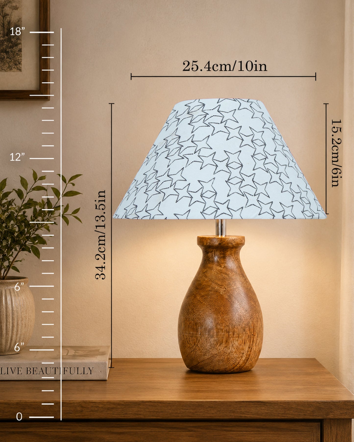 Dovel Pot Modern Table Lamp, Wooden Base Modern Fabric Lampshade for Home Office Cafe Restaurant, Dovel Pot