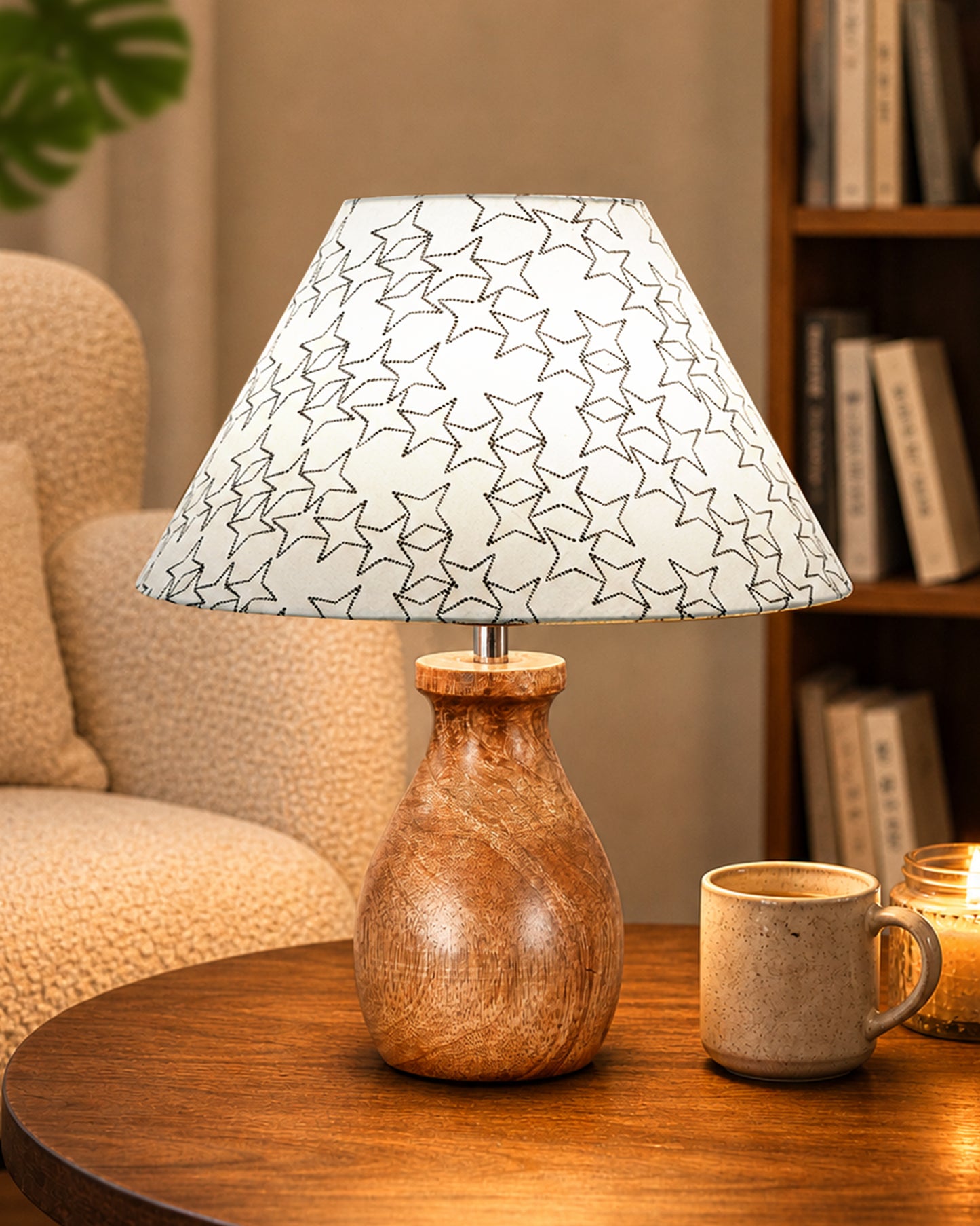 Dovel Pot Modern Table Lamp, Wooden Base Modern Fabric Lampshade for Home Office Cafe Restaurant, Dovel Pot