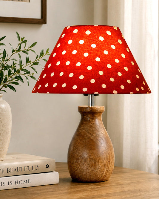 Dovel Pot Modern Table Lamp, Wooden Base Modern Fabric Lampshade for Home Office Cafe Restaurant, Dovel Pot