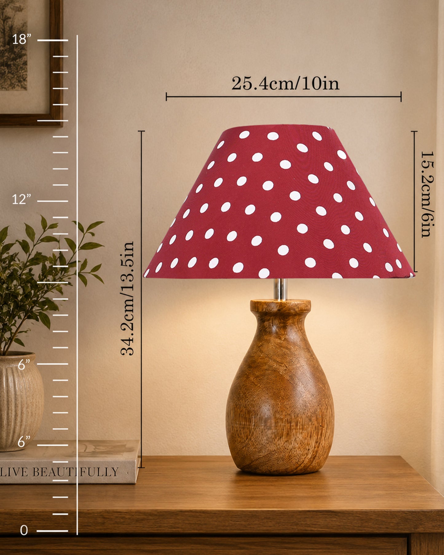 Dovel Pot Modern Table Lamp, Wooden Base Modern Fabric Lampshade for Home Office Cafe Restaurant, Dovel Pot