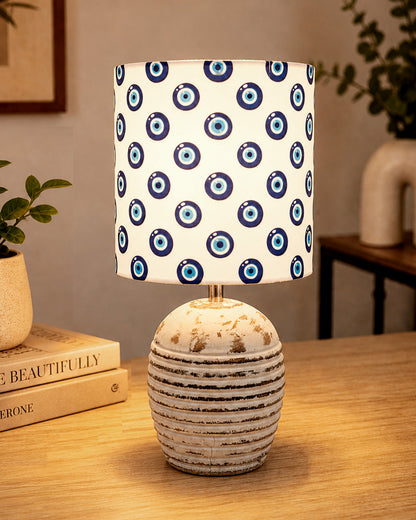 Modern Table Lamp, Wooden Base Modern Fabric Lampshade for Home Office Cafe Restaurant, Ribbed Basket