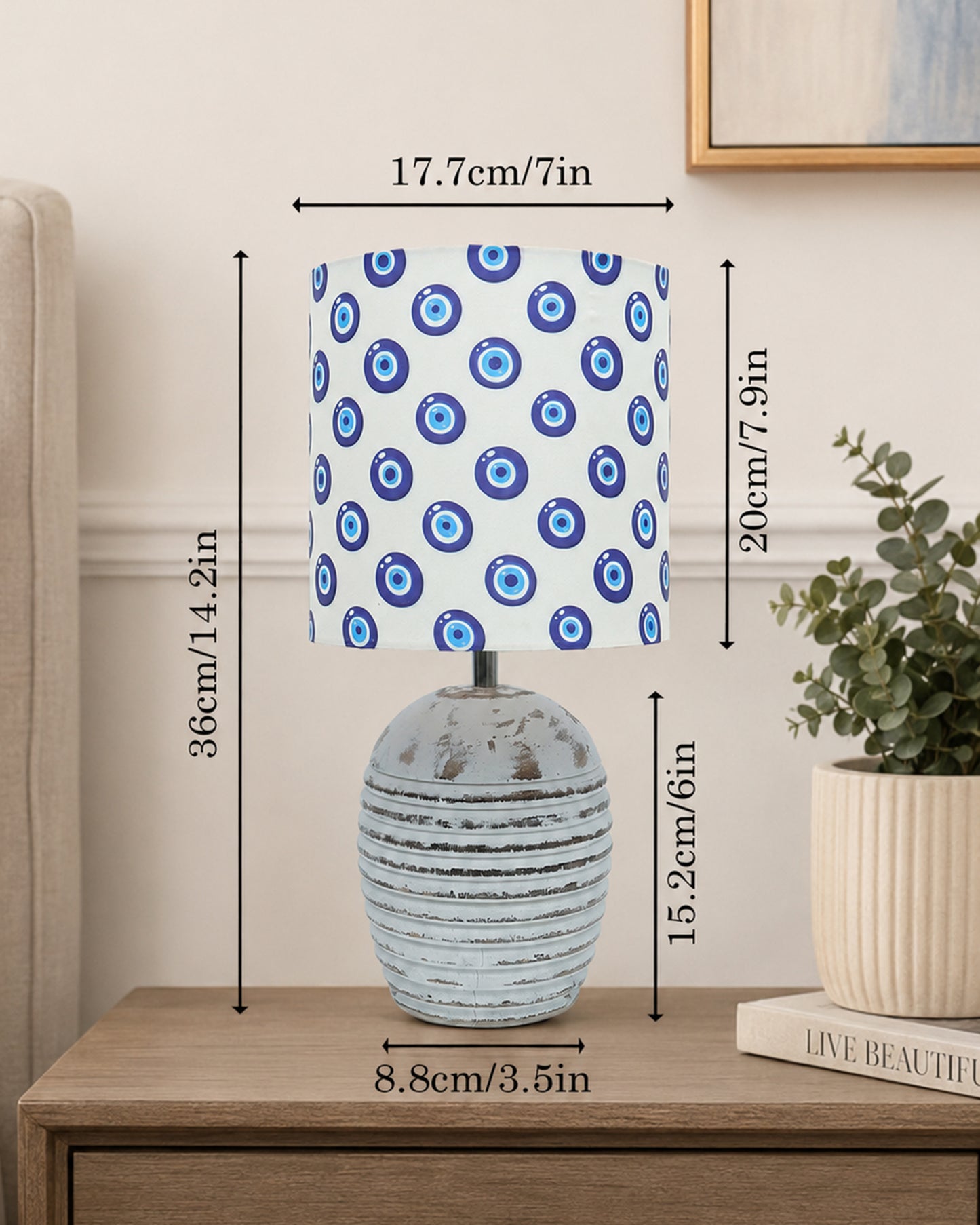 Modern Table Lamp, Wooden Base Modern Fabric Lampshade for Home Office Cafe Restaurant, Ribbed Basket