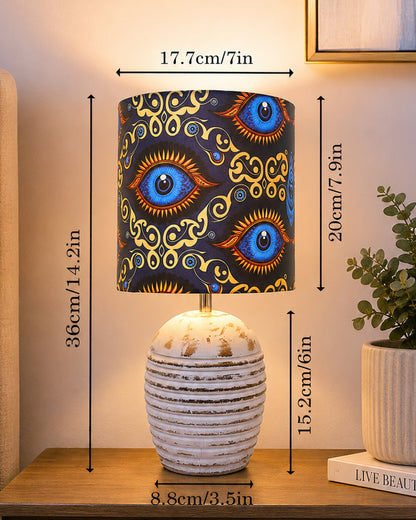 Modern Table Lamp, Wooden Base Modern Fabric Lampshade for Home Office Cafe Restaurant, Ribbed Basket
