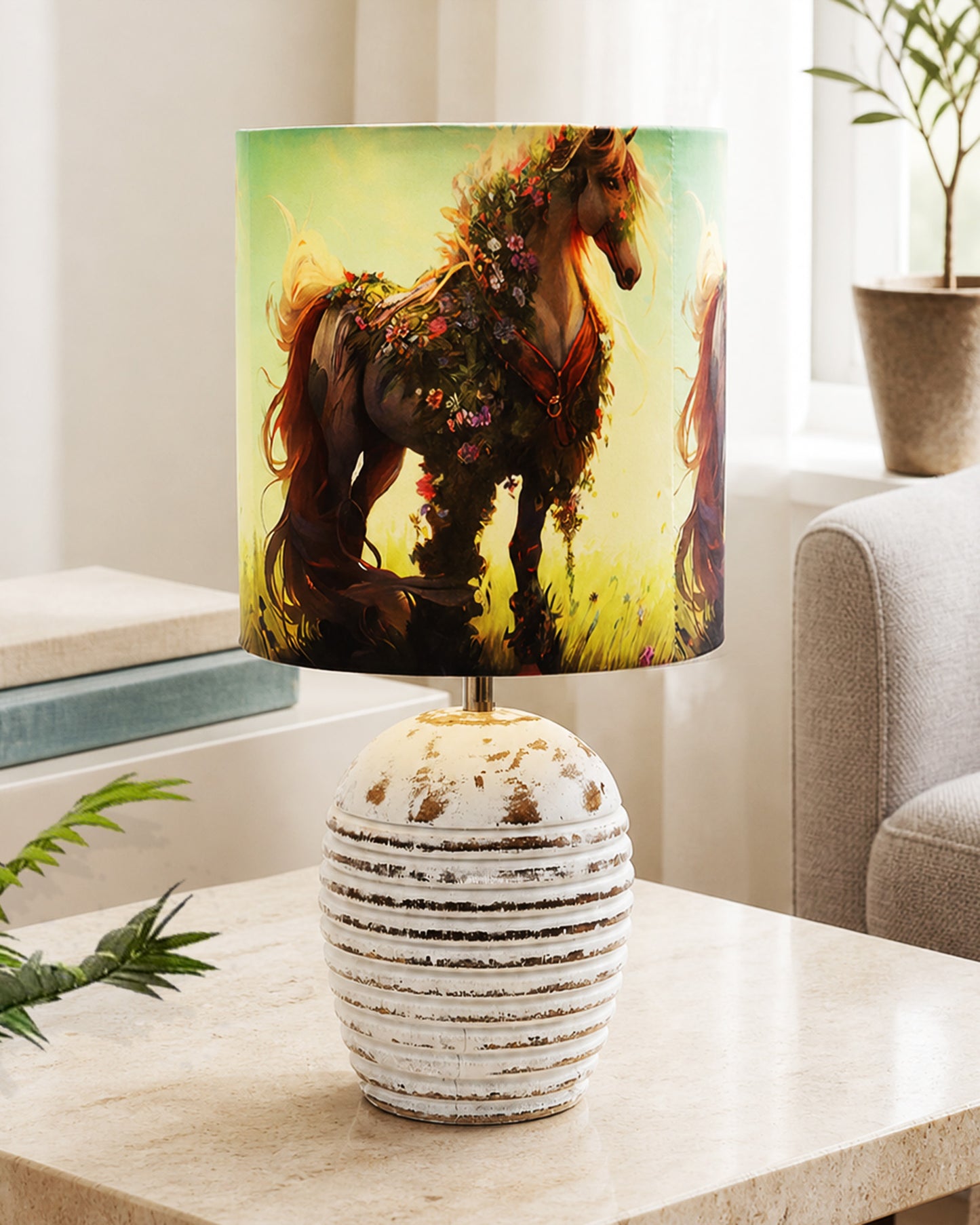 Modern Table Lamp, Wooden Base Modern Fabric Lampshade for Home Office Cafe Restaurant, Ribbed Basket