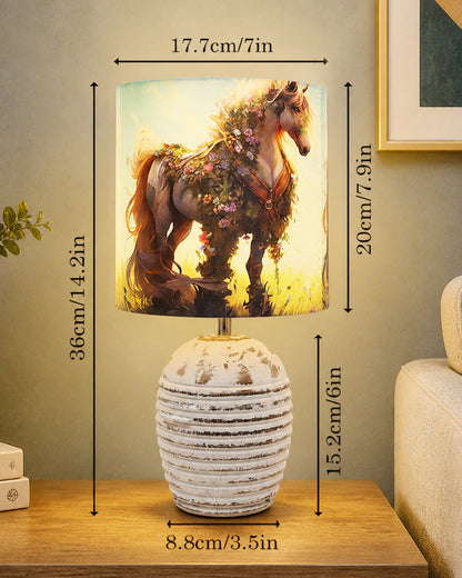Modern Table Lamp, Wooden Base Modern Fabric Lampshade for Home Office Cafe Restaurant, Ribbed Basket