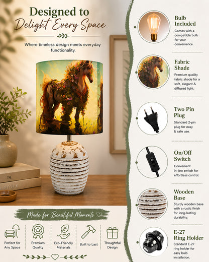 Modern Table Lamp, Wooden Base Modern Fabric Lampshade for Home Office Cafe Restaurant, Ribbed Basket