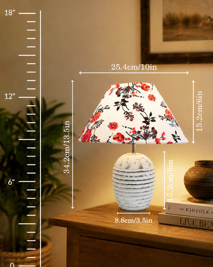 Ribbed Basket Table Lamp, Wooden Base Modern Fabric Lampshade for Home Office Cafe Restaurant
