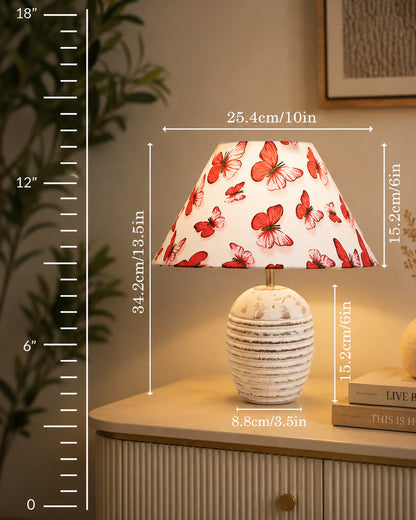 Ribbed Basket Table Lamp, Wooden Base Modern Fabric Lampshade for Home Office Cafe Restaurant