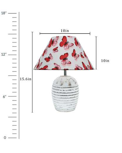 Ribbed Basket Table Lamp, Wooden Base Modern Fabric Lampshade for Home Office Cafe Restaurant
