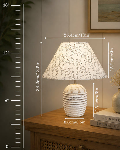 Ribbed Basket Table Lamp, Wooden Base Modern Fabric Lampshade for Home Office Cafe Restaurant