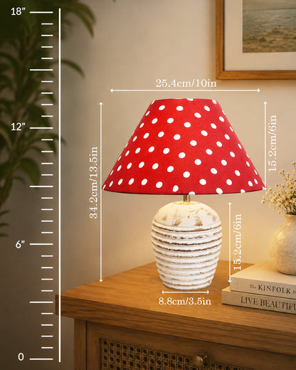 Ribbed Basket Table Lamp, Wooden Base Modern Fabric Lampshade for Home Office Cafe Restaurant