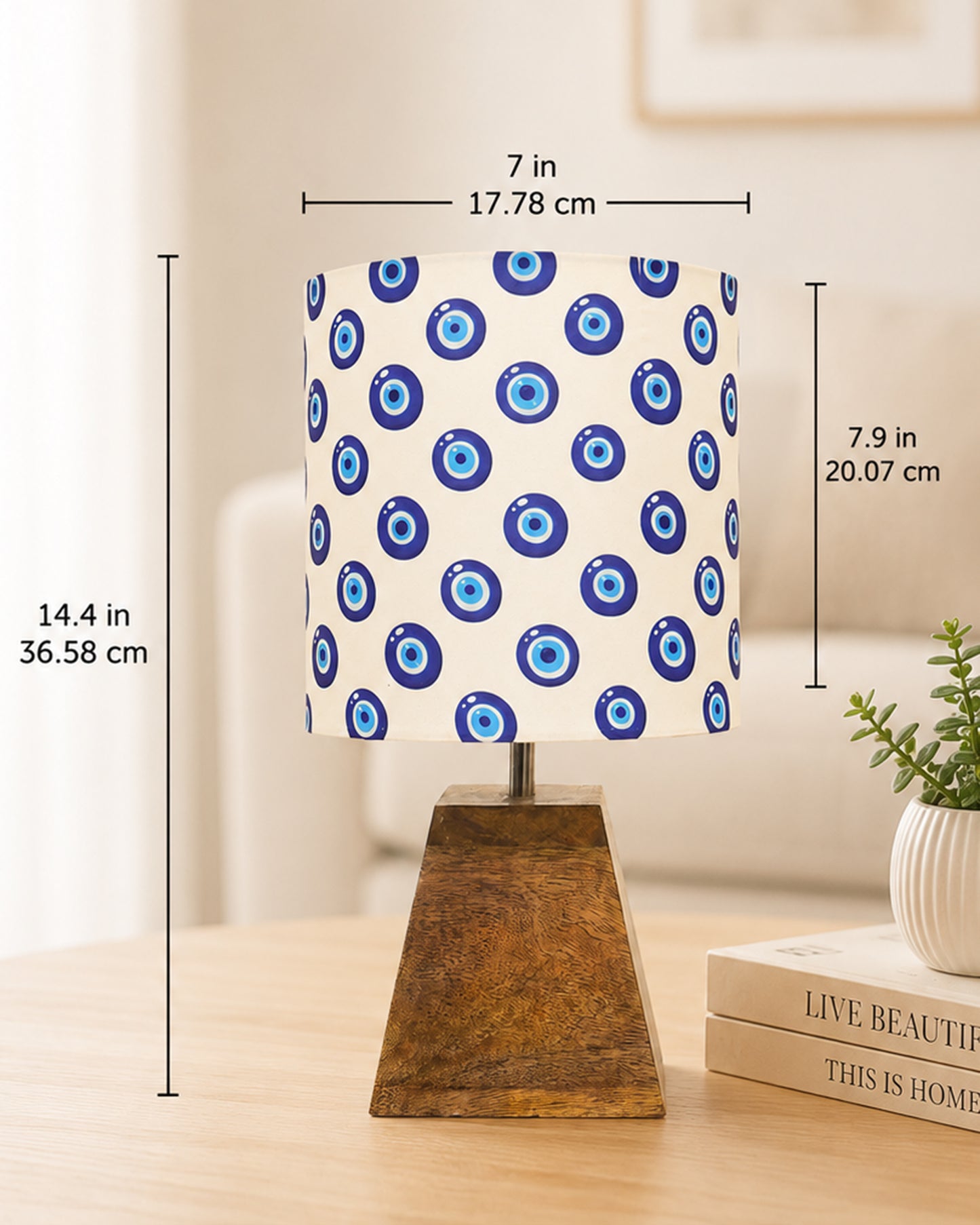 Wood Table Lamp, Modern Base Fabric Lampshade for Home Office Cafe Restaurant, Pyramid