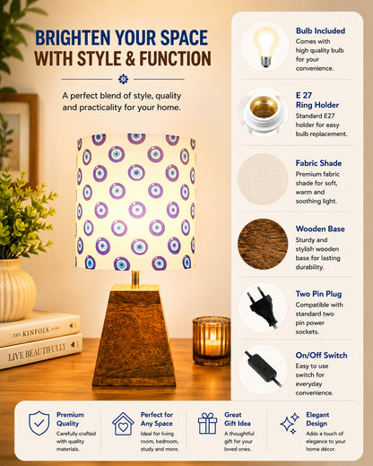 Wood Table Lamp, Modern Base Fabric Lampshade for Home Office Cafe Restaurant, Pyramid