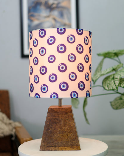 Wood Table Lamp, Modern Base Fabric Lampshade for Home Office Cafe Restaurant, Pyramid