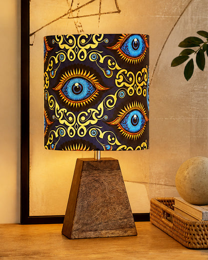Wood Table Lamp, Modern Base Fabric Lampshade for Home Office Cafe Restaurant, Pyramid