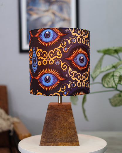 Wood Table Lamp, Modern Base Fabric Lampshade for Home Office Cafe Restaurant, Pyramid