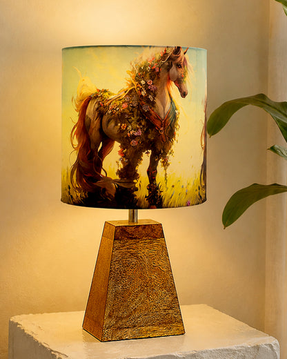 Wood Table Lamp, Modern Base Fabric Lampshade for Home Office Cafe Restaurant, Pyramid