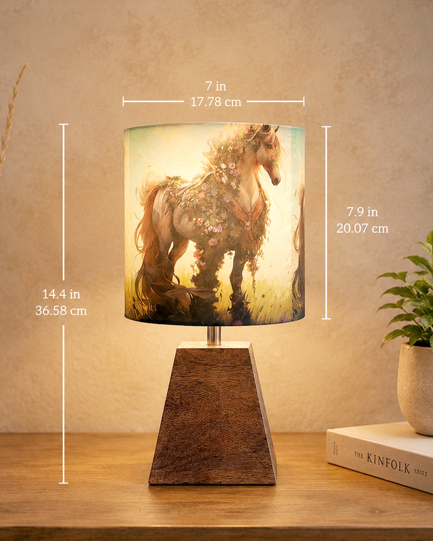 Wood Table Lamp, Modern Base Fabric Lampshade for Home Office Cafe Restaurant, Pyramid