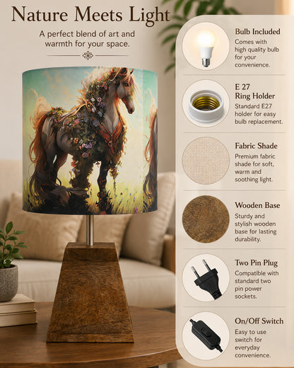Wood Table Lamp, Modern Base Fabric Lampshade for Home Office Cafe Restaurant, Pyramid