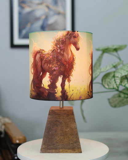 Wood Table Lamp, Modern Base Fabric Lampshade for Home Office Cafe Restaurant, Pyramid