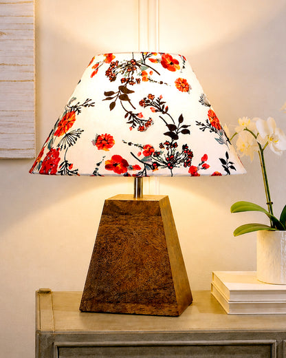 Pyramid Modern Table Lamp, Wooden Base Modern Fabric Lampshade for Home Office Cafe Restaurant, Cone