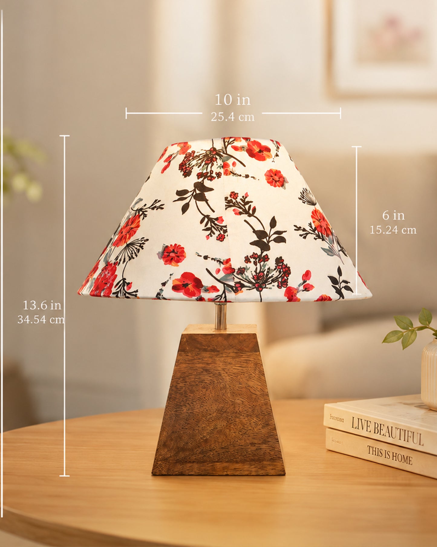 Pyramid Modern Table Lamp, Wooden Base Modern Fabric Lampshade for Home Office Cafe Restaurant, Cone
