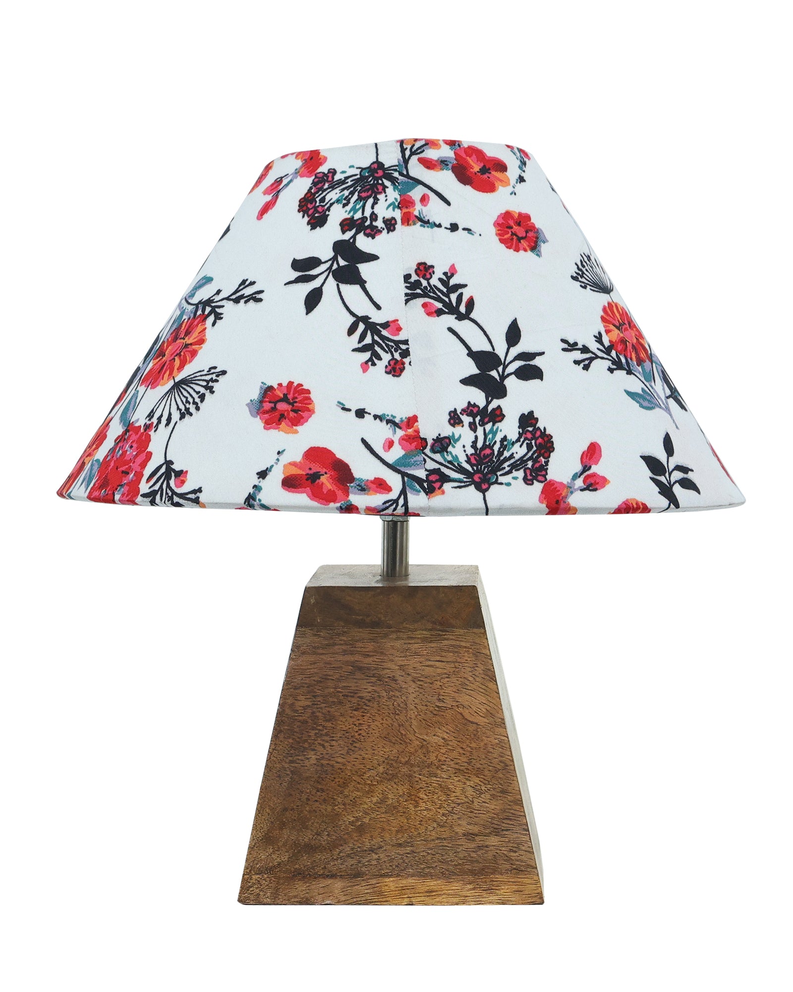 Pyramid Modern Table Lamp, Wooden Base Modern Fabric Lampshade for Home Office Cafe Restaurant, Cone