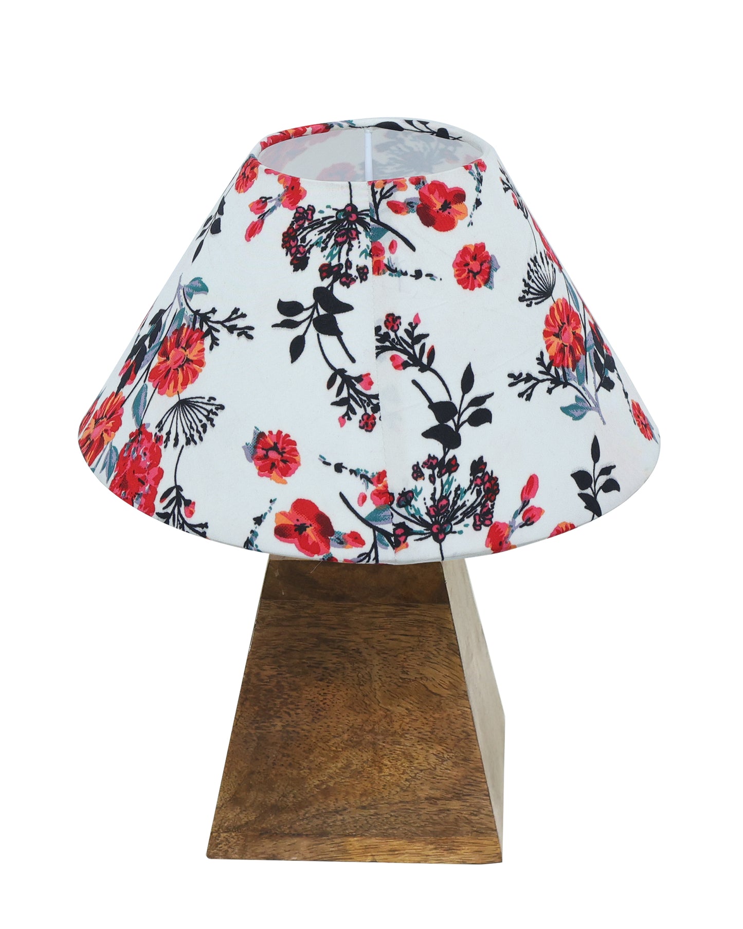 Pyramid Modern Table Lamp, Wooden Base Modern Fabric Lampshade for Home Office Cafe Restaurant, Cone