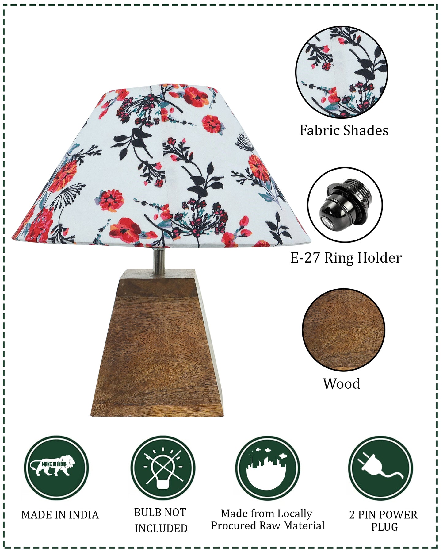 Pyramid Modern Table Lamp, Wooden Base Modern Fabric Lampshade for Home Office Cafe Restaurant, Cone