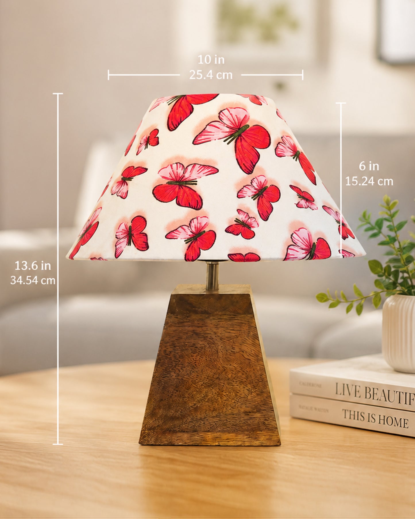 Pyramid Modern Table Lamp, Wooden Base Modern Fabric Lampshade for Home Office Cafe Restaurant, Cone