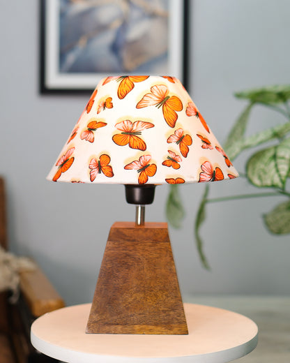 Pyramid Modern Table Lamp, Wooden Base Modern Fabric Lampshade for Home Office Cafe Restaurant, Cone