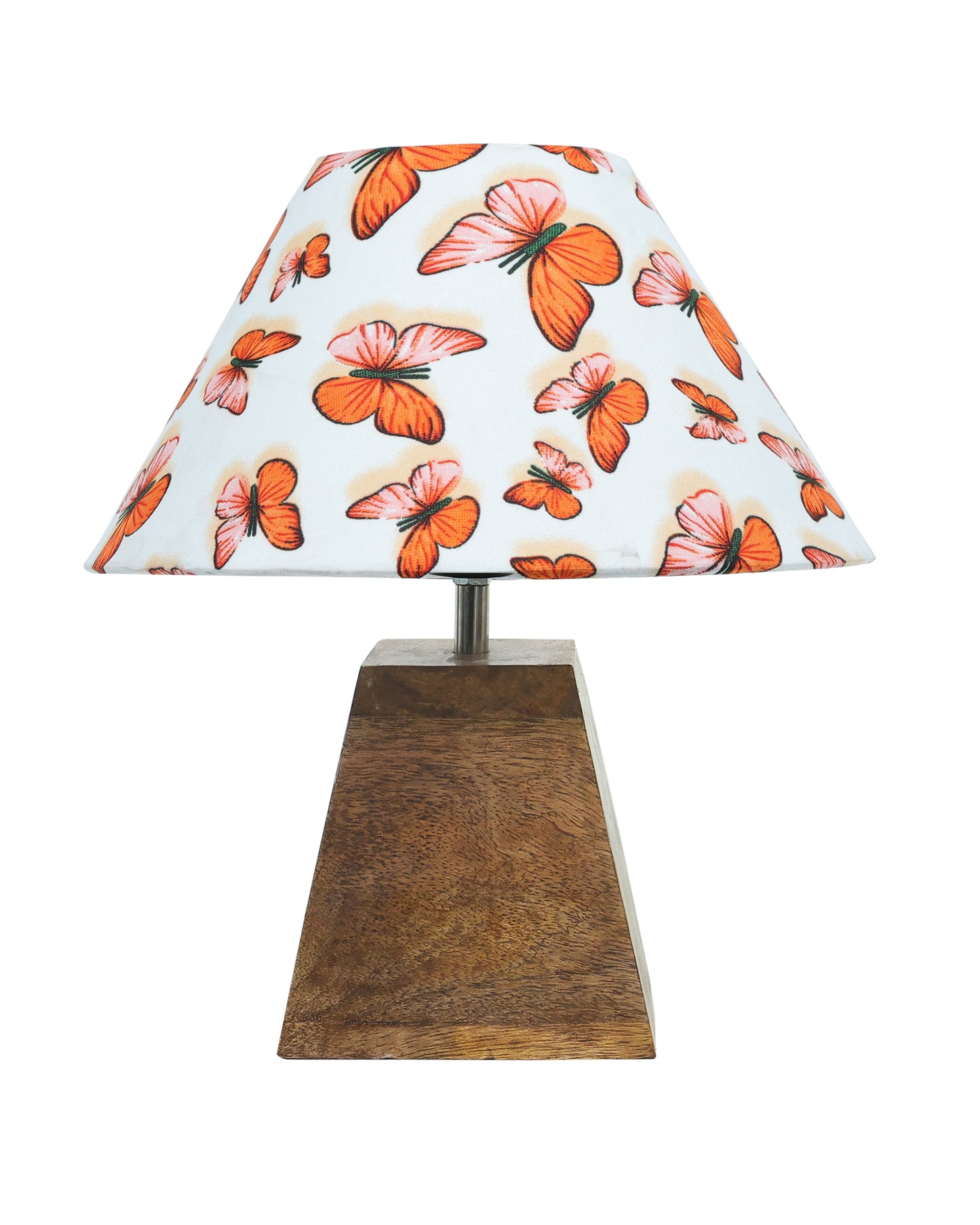 Pyramid Modern Table Lamp, Wooden Base Modern Fabric Lampshade for Home Office Cafe Restaurant, Cone