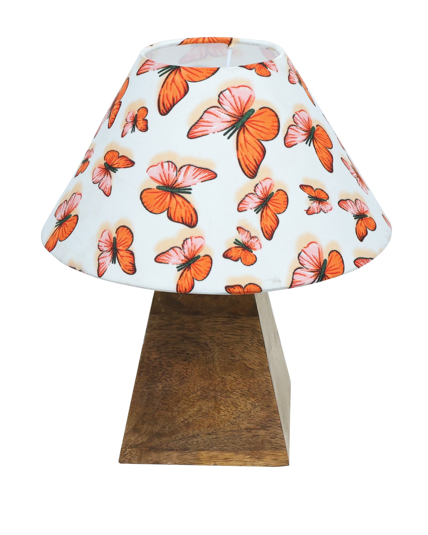Pyramid Modern Table Lamp, Wooden Base Modern Fabric Lampshade for Home Office Cafe Restaurant, Cone