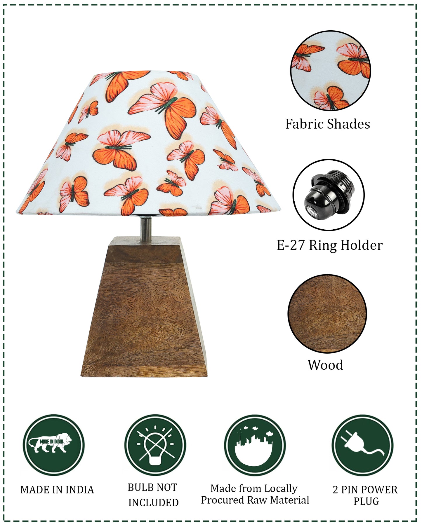 Pyramid Modern Table Lamp, Wooden Base Modern Fabric Lampshade for Home Office Cafe Restaurant, Cone
