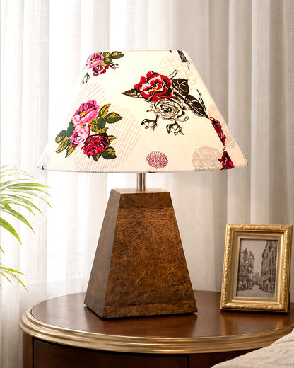 Pyramid Modern Table Lamp, Wooden Base Modern Fabric Lampshade for Home Office Cafe Restaurant, Cone