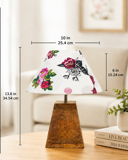 Pyramid Modern Table Lamp, Wooden Base Modern Fabric Lampshade for Home Office Cafe Restaurant, Cone
