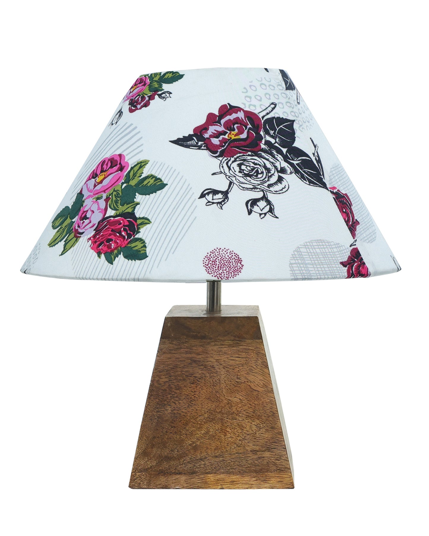 Pyramid Modern Table Lamp, Wooden Base Modern Fabric Lampshade for Home Office Cafe Restaurant, Cone
