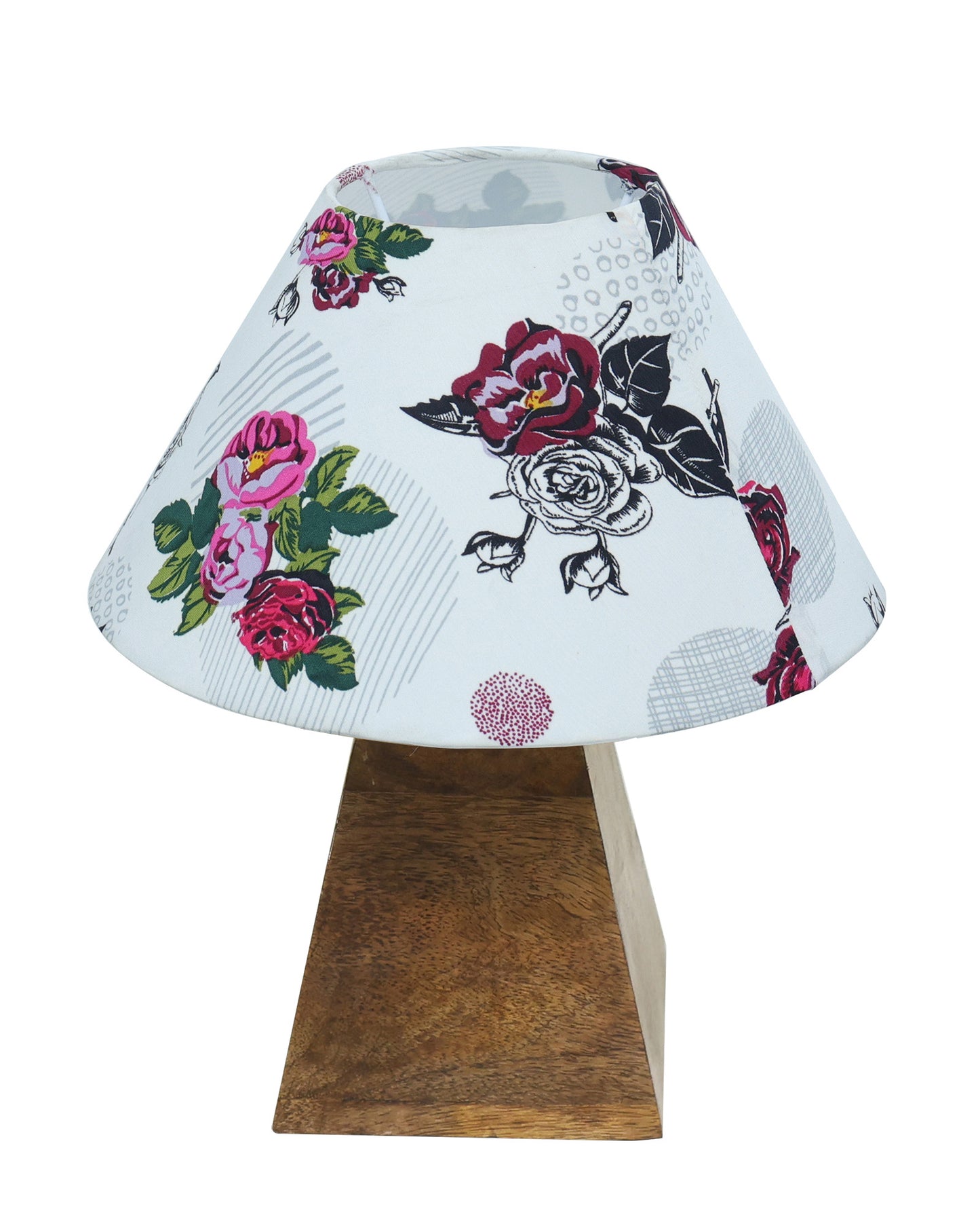 Pyramid Modern Table Lamp, Wooden Base Modern Fabric Lampshade for Home Office Cafe Restaurant, Cone