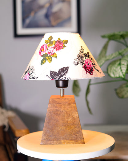 Pyramid Modern Table Lamp, Wooden Base Modern Fabric Lampshade for Home Office Cafe Restaurant, Cone