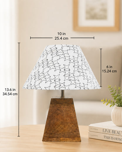 Pyramid Modern Table Lamp, Wooden Base Modern Fabric Lampshade for Home Office Cafe Restaurant, Cone
