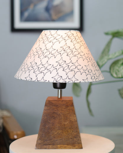Pyramid Modern Table Lamp, Wooden Base Modern Fabric Lampshade for Home Office Cafe Restaurant, Cone