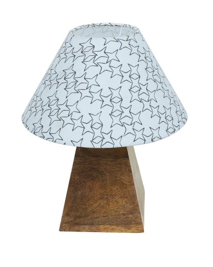 Pyramid Modern Table Lamp, Wooden Base Modern Fabric Lampshade for Home Office Cafe Restaurant, Cone