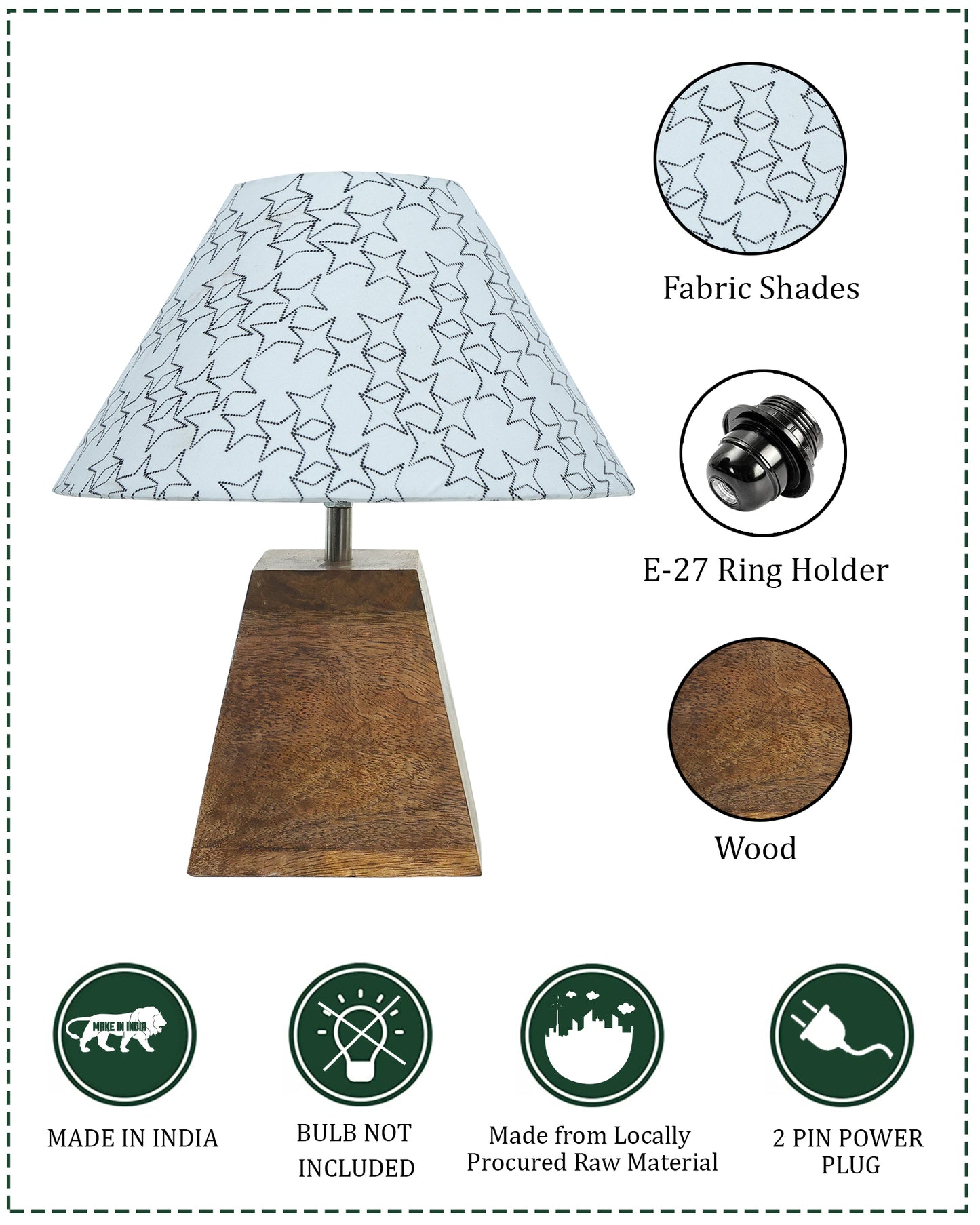 Pyramid Modern Table Lamp, Wooden Base Modern Fabric Lampshade for Home Office Cafe Restaurant, Cone