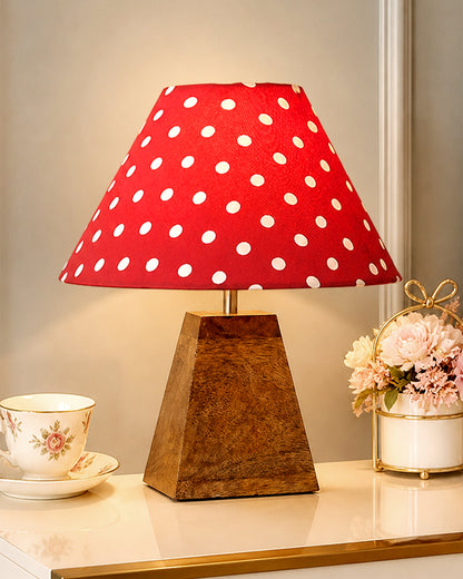 Pyramid Modern Table Lamp, Wooden Base Modern Fabric Lampshade for Home Office Cafe Restaurant, Cone