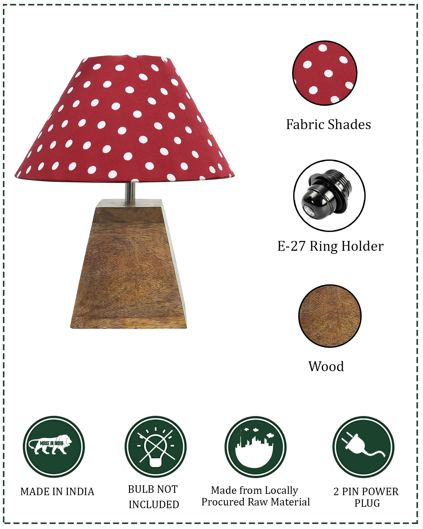 Pyramid Modern Table Lamp, Wooden Base Modern Fabric Lampshade for Home Office Cafe Restaurant, Cone