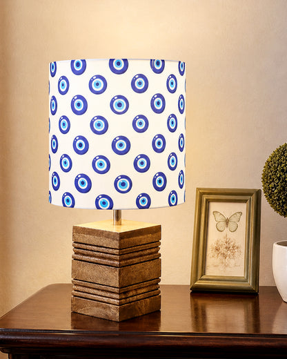 Wood Table Lamp, Modern Base Fabric Lampshade for Home Office Cafe Restaurant, Rib Cube