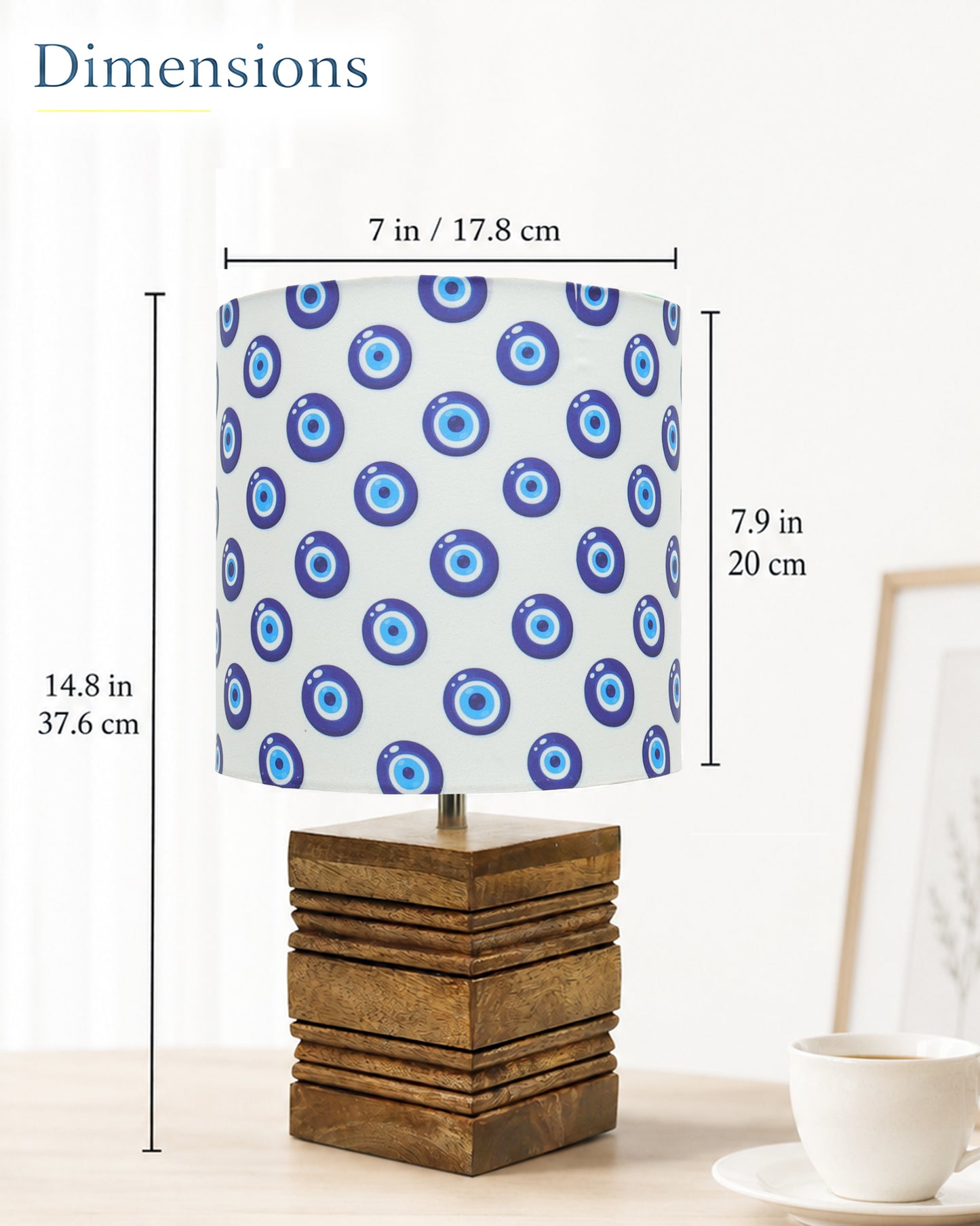Wood Table Lamp, Modern Base Fabric Lampshade for Home Office Cafe Restaurant, Rib Cube