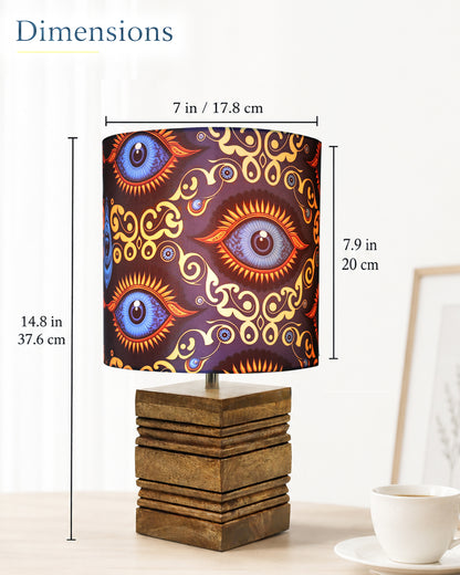 Wood Table Lamp, Modern Base Fabric Lampshade for Home Office Cafe Restaurant, Rib Cube