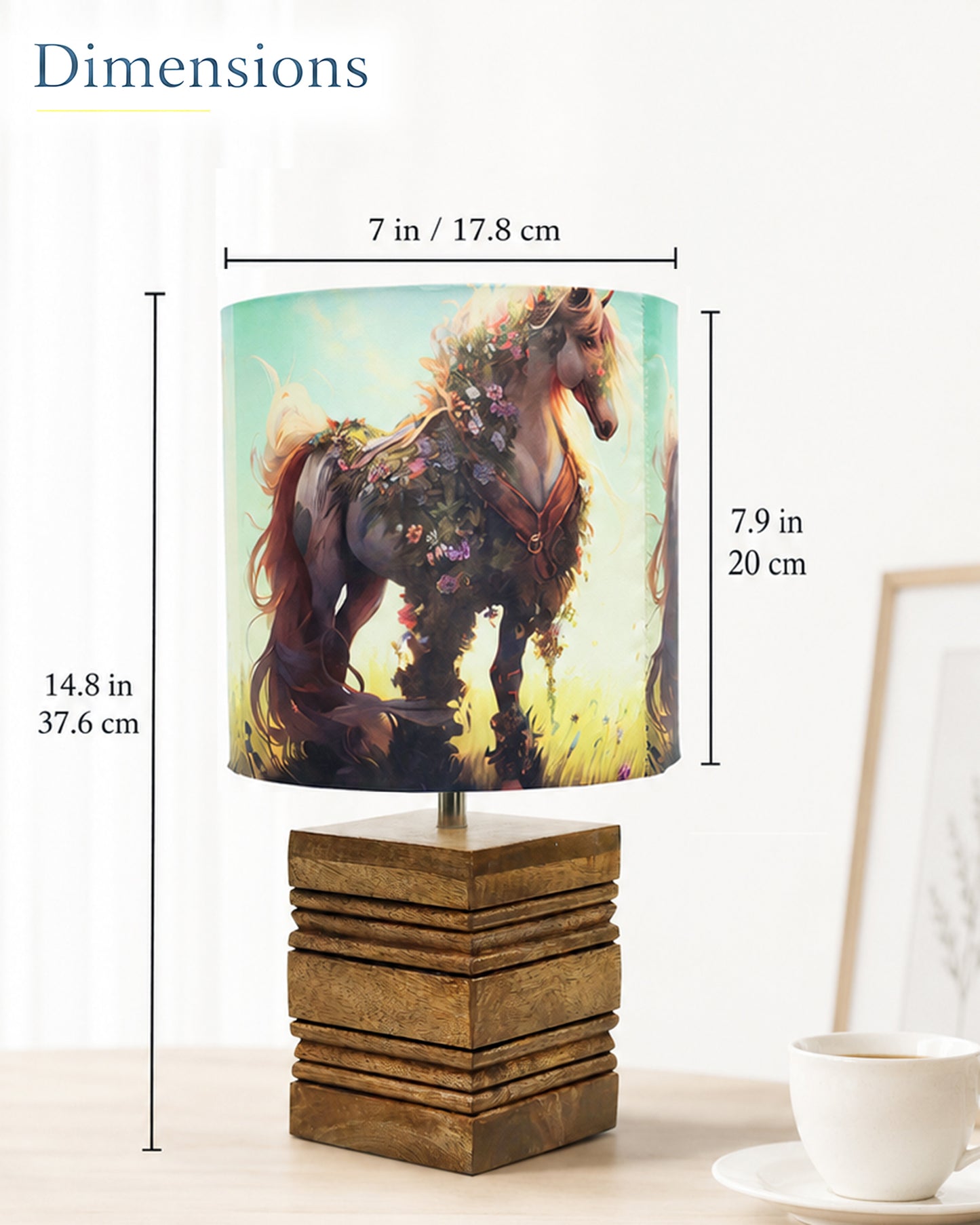 Wood Table Lamp, Modern Base Fabric Lampshade for Home Office Cafe Restaurant, Rib Cube